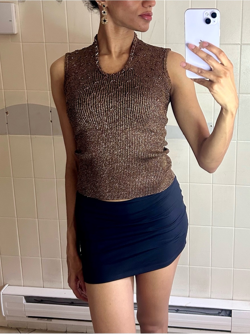Vintage Caché Bronze Metallic Beaded Top